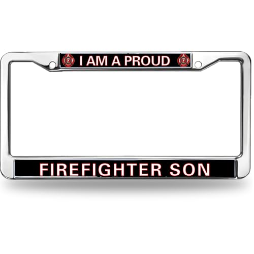 Image of Proud Firefighter Son License Plate Frame - First Responder Family Car Accessory