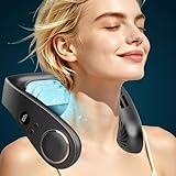 Kouric Ventilador de Cuello con Aire acondicionado Silencioso,5 Velocidades,5500mAh,Pantalla LED para Batería y Velocidad,Hasta 24 Horas,Portatil para Viajes, Oficina, Deportes y Exteriores-Negro