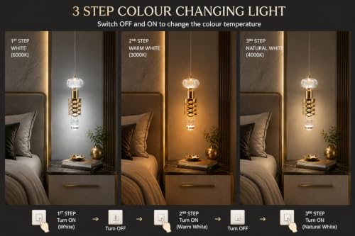 Image of FILLISKA 3 in1 Colour Changing LED Luxurious Hanging /Pendant Light (FrenchGold-MX8314)