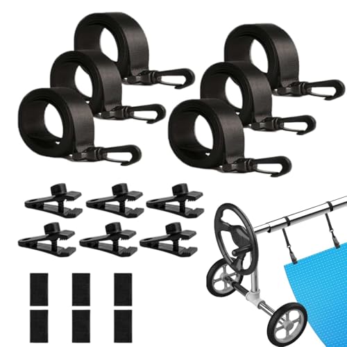 Lot de 6 sangles de protection pour bâche de piscine, enrouleur de piscine, lot de 6 bandes de fixation et pinces, accessoires de piscine