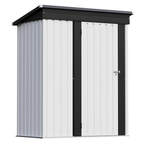 Image of Patiowell 5x3 FT Outdoor Storage Shed, Garden Tool Shed with Sloping Roof and Lockable Door, Metal Shed for Backyard Garden Patio Lawn, White