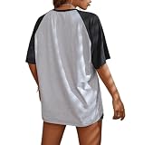 Remidoo Womens Short Sleeve Oversized T Shirt Color Block Crew Neck Casual Tee Tops Grey Medium