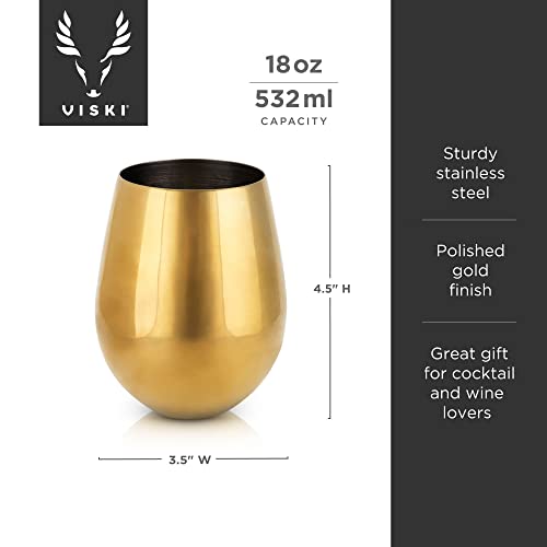 Viski Gold Wine Glasses, Stemless Wine Glass Set, Stainless Steel With Gold Finish, 18 Ounces, Set Of 2, Gold #TOP2