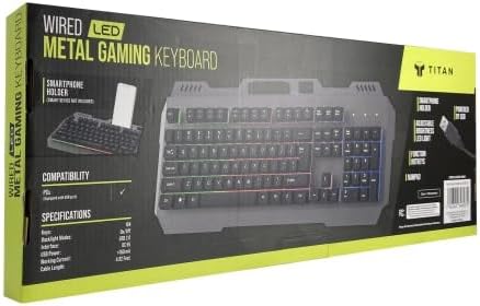 Titan Metal Gaming Keyboard in its retail box, side view.