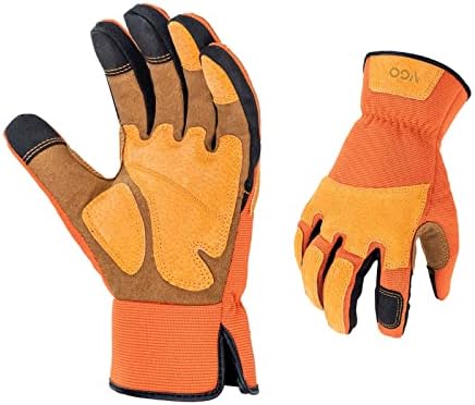 Vgo... 1-Pair Gardening Gloves Men, Safety Work Gloves, Puncture-proof, Thornproof, Touchscreen (Size M, Orange, SL7475)