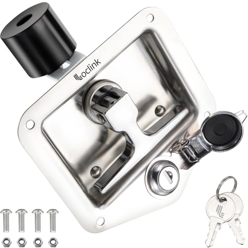 Loclink Tool Box Lock with Shock-Absorbing Roller Latch & Zinc Alloy Cover Truck Toolbox Latch Replacement 304 Stainless Steel Folding T-Handle Lock with Keys for RV Camper, Trailer Door, Cabinets
