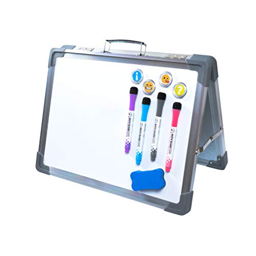 Portable White Board - Small Dry Erase White Board That is Foldable and Standing for Desktop - Magnetic Mini White Board Easel - Double Sided Desk Whiteboard or Table Top for Teachers