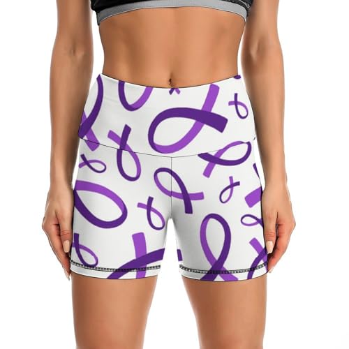 Epilepsy Awareness Month Purple Ribbon High Waist Yoga Shorts for Women Athletic Shorts Leggings Running Pants