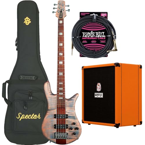 Spector Euro 5 RST 5 String Bass Guitar – Sundown Glow, Orange Crush Bass 50 (Orange), ErnieBall P06081 Bundle