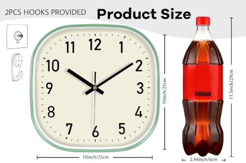 Image of Silent Non Ticking Wall Clock 10Inch, Square Battery Operated Clock