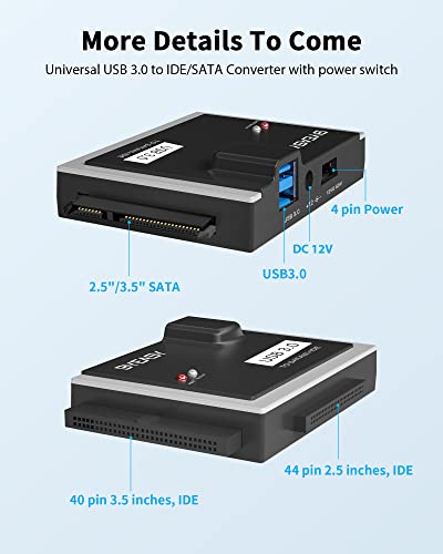 Byeasy Sata/Ide Usb 3.0 Adapter, Hard Drive Reader With Usb A And Usb C For Universal 2.5"/3.5" Inch External Hdd/Ssd With 12V 2A Adapter, Support 12Tb For Windows And Mac Os #TOP5