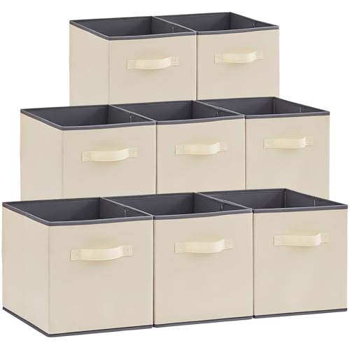 Lifewit Aufbewahrungsbox aus Stoff, 18L Faltbar Aufbewahrungswürfel Ordnungsboxen Aufbewahrung aus Vliesstoff mit Griff für Würfelregal Ordnungsboxen Regal Einsatz,8 Stück,26,5 X 26,5 X 28 Cm,Khaki