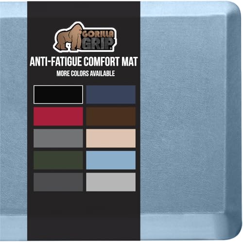 Image of GORILLA GRIP Cushioned Antifatigue Kitchen Mat for Floor, 48x20, Sky Blue | 3 /4 Inch Thick Ergonomic Office Standing Desk Mats, Waterproof and Stain Resistant Pebbled Top, Supportive Padded Foam Rug