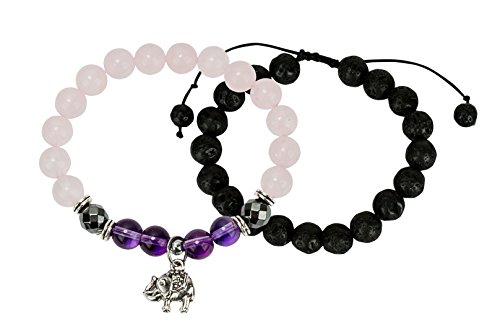 SPUNKYsoul Discontinued Rose Quartz, Hematite, Lava Diffuser Good Luck Elephant Stretch Bracelet Stack Collection