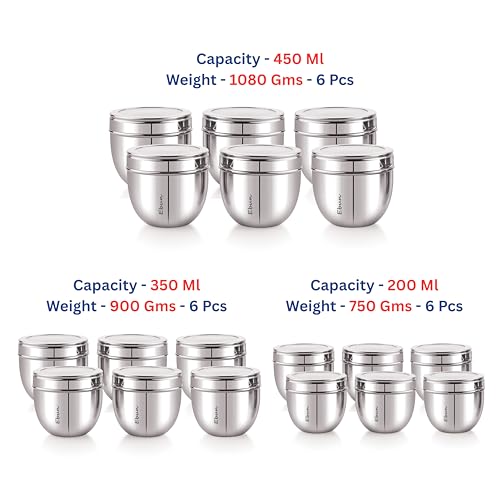 Image of Ebun Stainless Steel See Through Containers for Kitchen | Conical Shape Small Stainless Steel Dabba Set for Kitchen | Steel Container with Lid | 200 Ml, 300 Ml and 450 Ml | 18 Pcs Combo Set