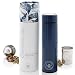 Teabloom All-Purpose Beverage Tumbler - 16 oz - 480 ml - Brushed Metal Insulated Water Bottle/Tea Flask/Cold Brew Coffee Mug - Extra-Fine Two-Way Infuser Travel Bottle - Night Blue