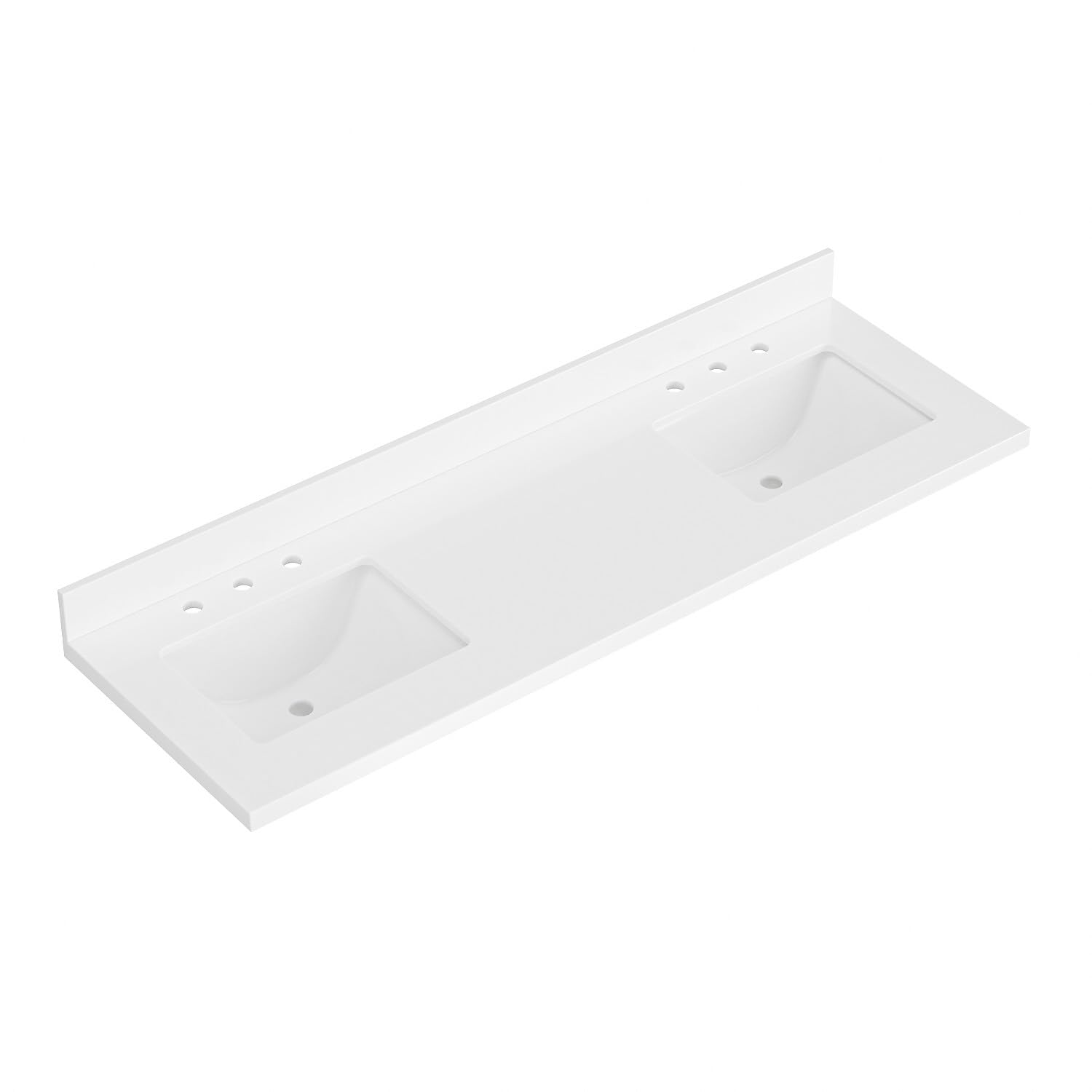 ARIEL 67 inch double bathroom vanity top with sink, 1.5 Inch Thick Miter Edge White Quartz top, Rectangle double sink vanity top, Includes Backsplash