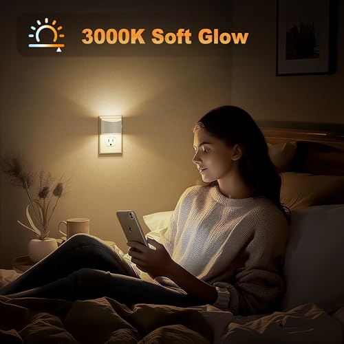 Image of JandCase LED Night Lights Plug into Wall 2 Pack, Automatic Night Light, Dusk to Dawn Sensor Nightlight, 0-100LM Brightness Adjustable Nightlight for Kids Bedroom Hallway Kitchen