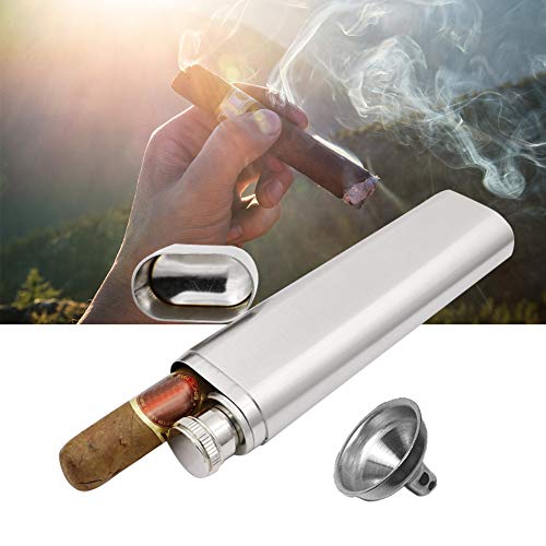 Stainless Steel 2oz Cigar Holder Humidor Tube, Travel Flask Carry Case, Perfect Gift for Smoking Enthusiasts