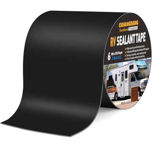 Image of RV Sealant Tape,6Inchx50Feet,1-Pack,Black RV Roof Tape,Camper Repair Tape,RV Tape,Repair for Trailer, Boat,Window,Roof & Leaks,Sealing