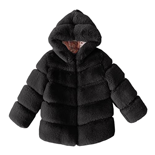 Girls Faux Fu𝗿 Jacket Coat Winter Plush Coats Kids Hooded Jacket Toddler Warm Fuzzy Jackets Trendy Outerwear