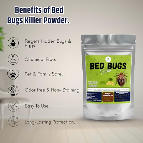 Image of Bed Bugs Killer Powder - Fast Acting Formula | Effective Bed Bug Treatment for Home, Mattress, Furniture & Luggage | Kills Bed Bugs & Eggs | Easy-to-Use Herbal Pest Control (40g)