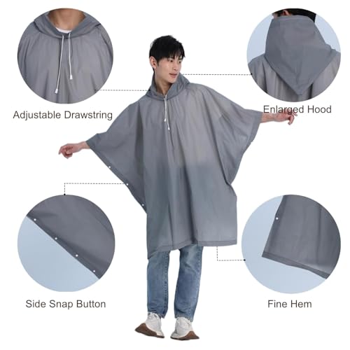 Image of Allextreme EVA Poncho Raincoat Transparent Hooded Water Resistant Rain Jacket with Sleeves for Women Men Camping Rainy Season Travel (Grey)