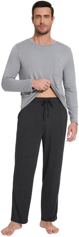 WiWi Pajamas for Men Viscose Bamboo Super Soft Long Sleeve Pj Set Cooling Crew Neck Loungewear with Pockets S-XXL - Image 3