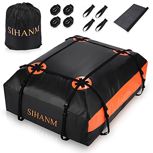 Flash Deals - 50% OFF Car Roof Bag Cargo Carrier, 20 Cubic Feet Roof Cargo Box for Vehicle with/Without Rack, 100% Waterproof Luggage Carrier for Car Rooftop with Anti-Slip Mat + Reinforced Straps + Door Hooks (L)