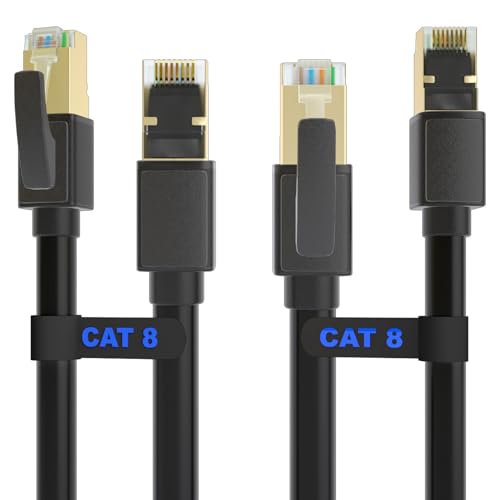 DiamondTiger Cat 8 Ethernet Cable, 2Packs High Speed 40Gbps 2000Mhz Network Cord RJ45 Shielded Indoor Heavy Duty LAN Cables Compatible for Gaming PC PS5 Xbox Modem Router(6FT/2M)