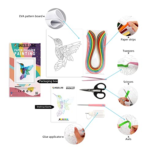 Uniquilling Quilling Paper Quilling Kit For Adults Beginner - 8 * 10In Hummingbird, Exquisite Diy Craft Wall Art Decor Best Gifts Painting Kits Paper Quilling Tools(Basic) #TOP7