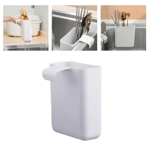 Lazyzbeez LD12 Multifunctional Compact Kitchen Drainer Drain Basket Utensil And Cutlery Drying Rack Holder And Hangable Sink Shelf Home Fruit Basket Plastic Storage Container White cover