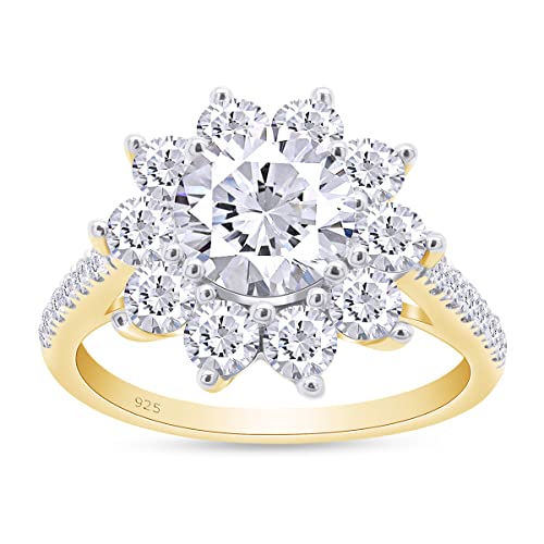 SAVEARTH DIAMONDS 1.70 Carat Round Cut Lab Created Moissanite Diamond Flower Engagement Wedding Ring In 14K Gold Over Sterling Silver Jewelry For Women (D Color, VVS1 Clarity)