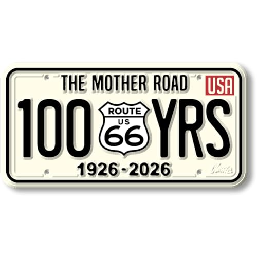 Route 66 100 Years License Plate Magnet by Classic Magnets, 3.8" x 1.9", Collectible 3D Rubber Vintage-Style Souvenirs and Gifts Made in The USA