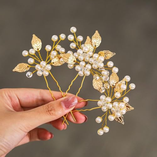 Heread Pearl Bride Wedding Hair Pins Leaf Bridal Head Piece