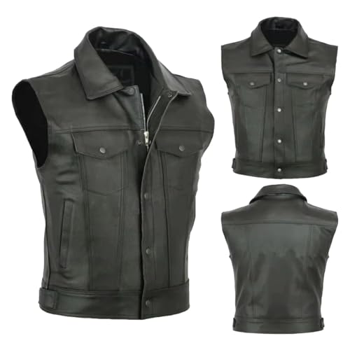Mens Fashion Solid Color Leather Motorcycle Vest Punk Sleeveless Jackets Drawstring Hem Zipper Gothic Waistcoat4