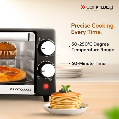 Image of Longway Royal Plus OTG 12 Ltr Oven Toaster Griller with Multiple Heating Modes | Temperature Timer Control for Baking Pizza, Cake, Grilling Chicken & Toasting Bread | 2 Years Warranty (800W, Silver)
