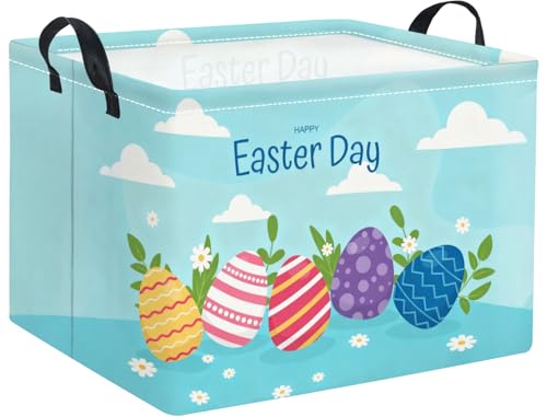 Image of Rectangular Easter Basket for Home Kitchen Baby Girls Basket Cute Storage Bin Organizer Shelf Book Room Decor(Blue Egg)