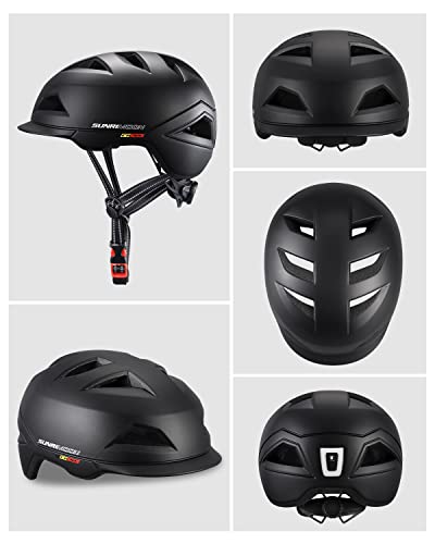 Sunrimoon Bike Helmet Lightweight Cycling Bicycle Adult Helmets Urban Commuter Helmet With Usb Recharge Light Adjustable Size For Men And Women 22.44-24.41Inches(Black) #TOP2