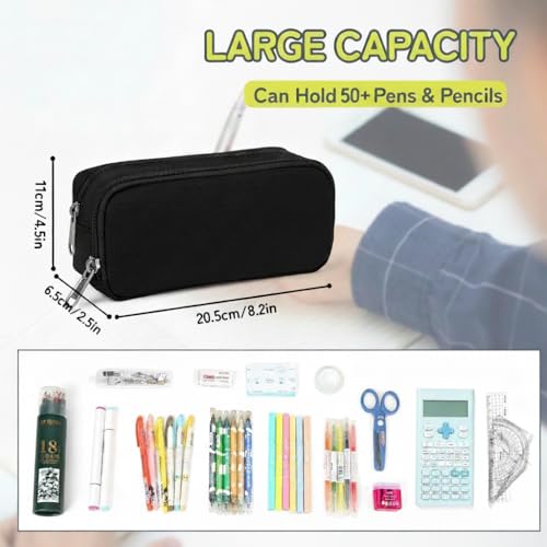 Image of Della Gao Pencil Case, Large Pencil Pouch Nylon Pencil Box for Office Stationery Organizer, Multifunctional Pencil Bag for Men Women