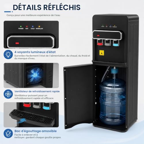 550W Distributeur d'eau Chargement par Le Bas Vertical Fontaine Eau Fraiche Refroidisseurs Et Fontaines à Eau,3 Types De Température Distributeur d'eau Chaude Et Froide,pour Maison, Bureau (Noir) – vue 7