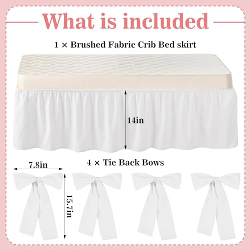 Image of Smoothnovelty White Crib Bed Skirts with 4 Large Cot Bow 28 inch x 52 inch,14 inch Drop