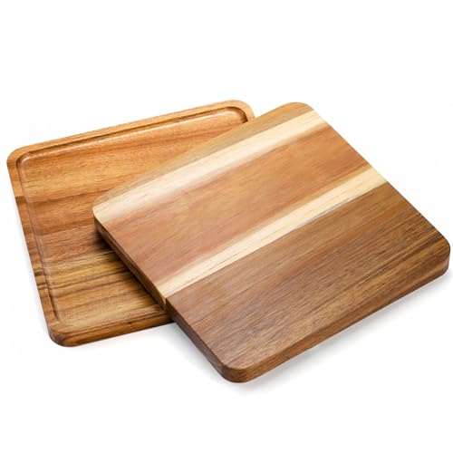 Elsjoy ACACIA SERVING TRAY 2 Pack Acacia Wood Square Serving Tray, 10 Inch Square Wood Serving Platter Wooden Serving Board thumb #3