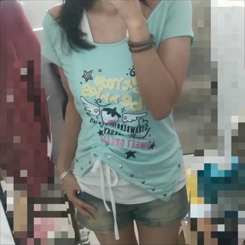 Image of Kawaii Cutecore Harajuku Y2k 2000s Tops Summer Preppy Aesthetic Alt Goth Emo Short Sleeve Graphic Tees