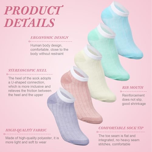 Tarpop 50 Pairs Ankle Socks for Women Size 6-9 Low Cut Thin for Women Size 6-9 Striped Textured Polyester No Show Socks Breathable Pastel Color Women's, 5 Colors4