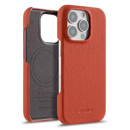 Coque iPhone 16 Pro Max cuir véritable fin orange fini les rayures