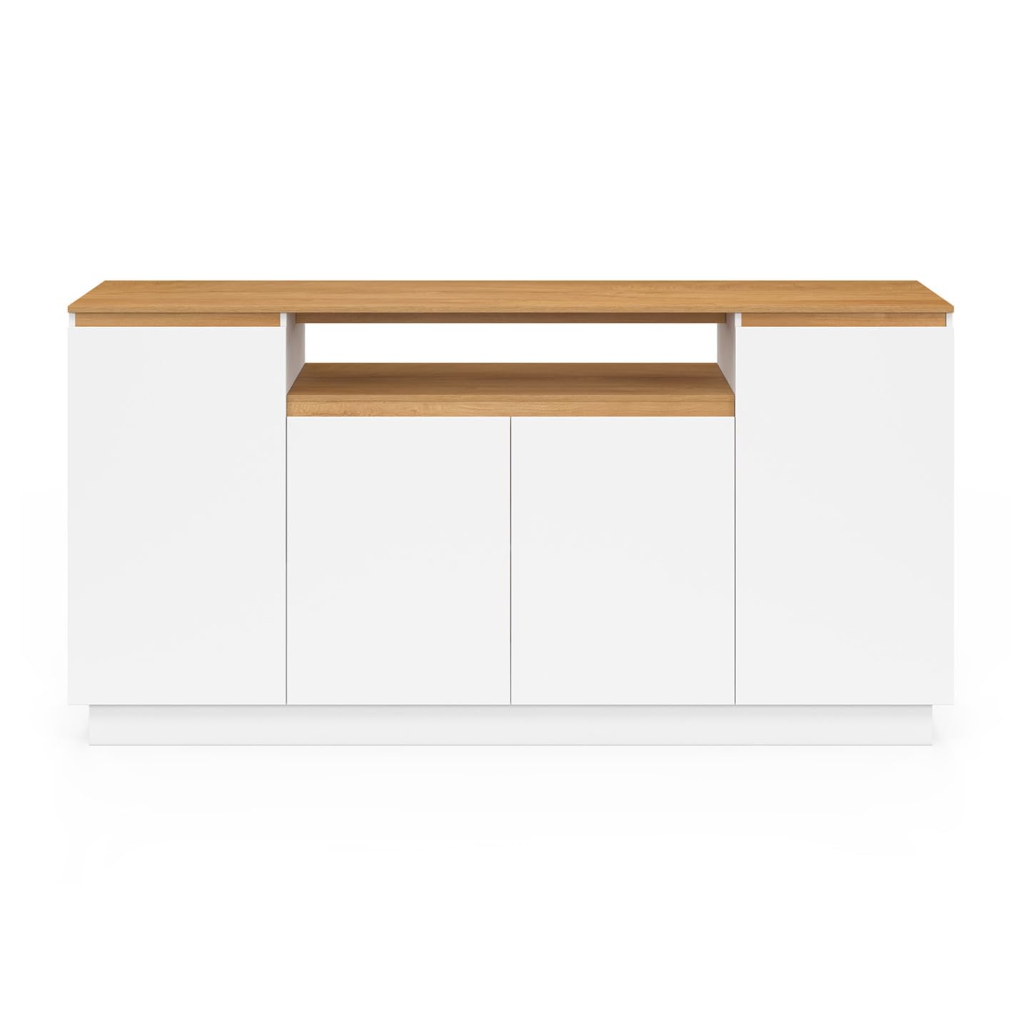 IDMarket - Buffet 160 cm Serena Blanc et Plateau Effet Bois