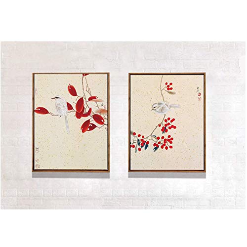 Peinture chinoise fleur et oiseau 50x70cm, le cadeau ideal pour les amoureux d art asiatique