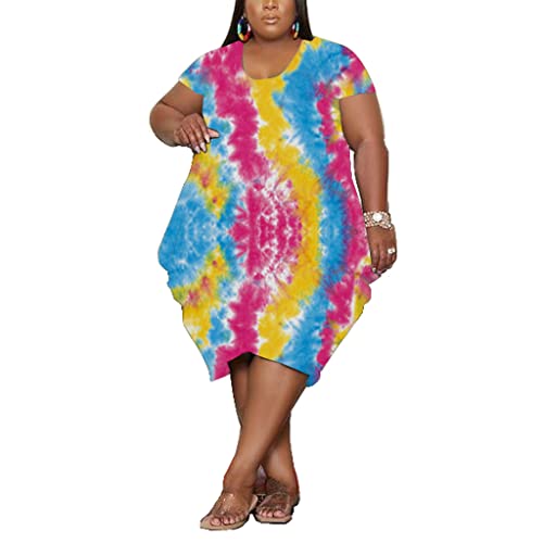 YeGine Women's Oversize T-Shirt Dress Baggy Loose Casual Midi Dress with Pockets Colorful 5XL