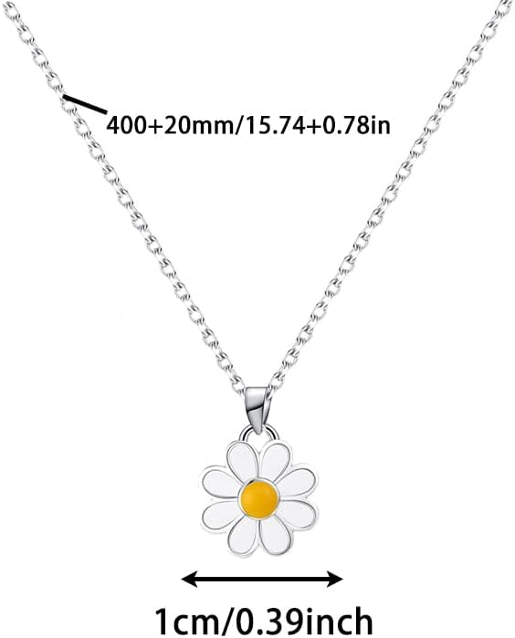 Daisy Necklace Sterling Silver White Enamel Flower Pendant Necklace Sunflower Chain Charm Link Daisy Hypoallergenic Floral Jewelry for Beach Birthday Women Summer - Image 4